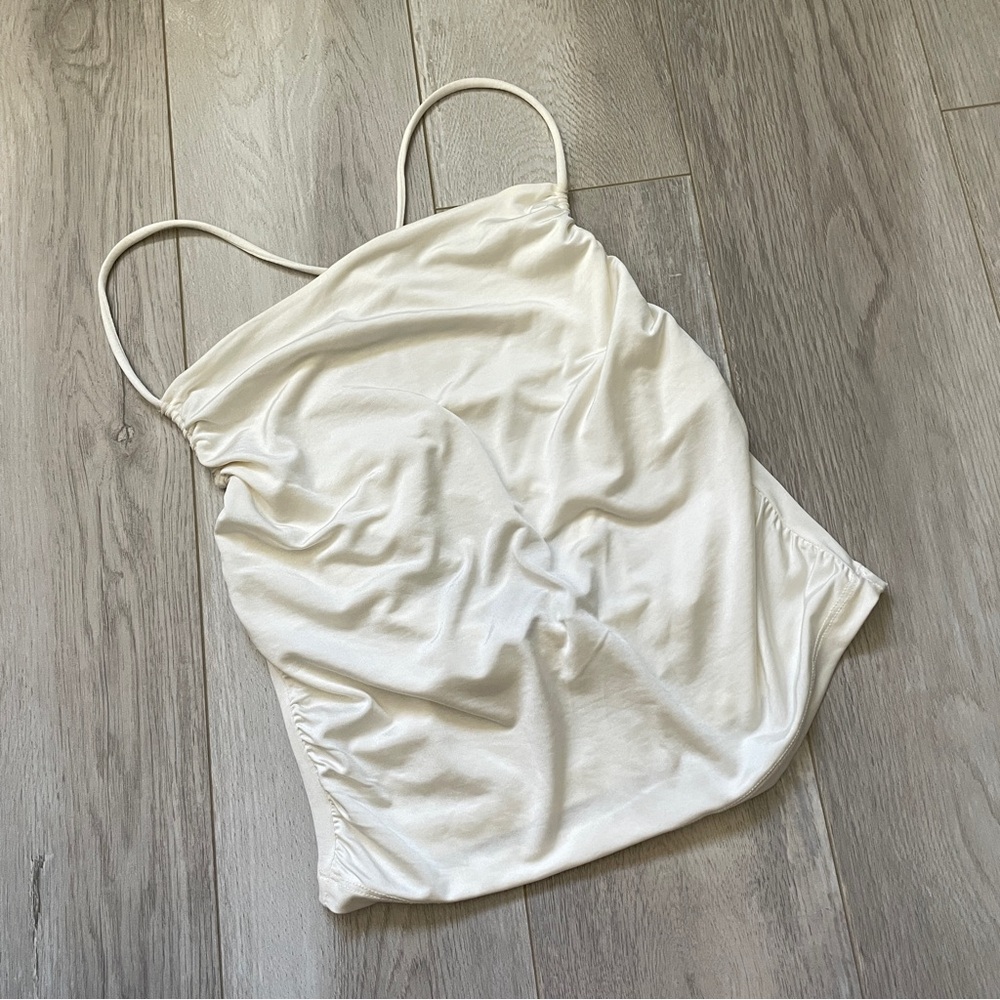 & Other Stories Tank Top ruched crop tie back womens Cream (xsmall) going out